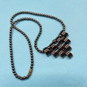 Geometric Black Hematite Beads Necklace Cylindrical Pendant
